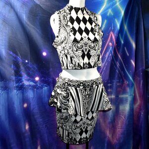 2B Bebe 2-Piece Set Peplum Shirt and Halter Top harlequin maximalist